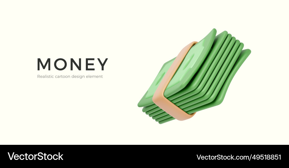 3d bundle of money green banknote on white 3d bundle of money green banknote on white vector image