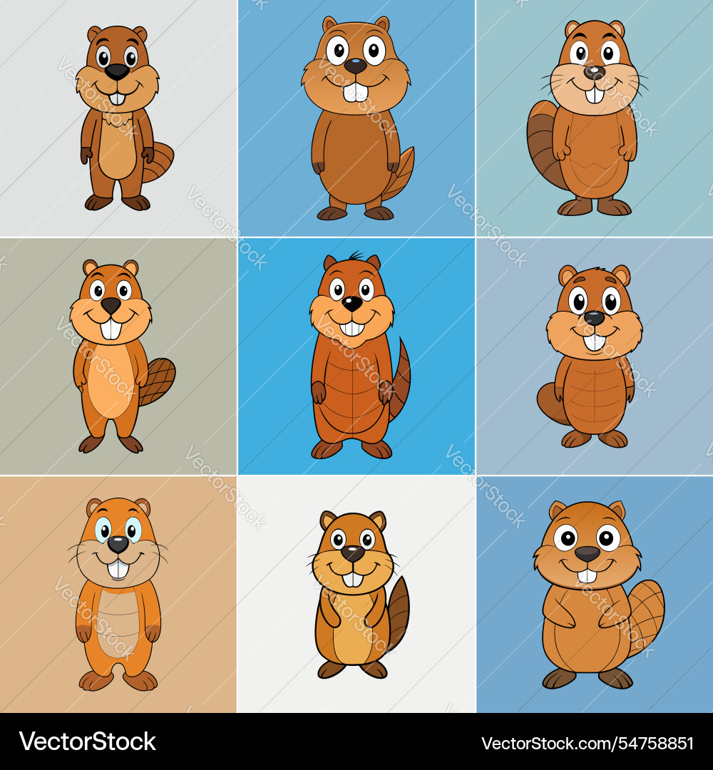 Funny beaver character in different actions big Funny beaver character in different actions big vector image