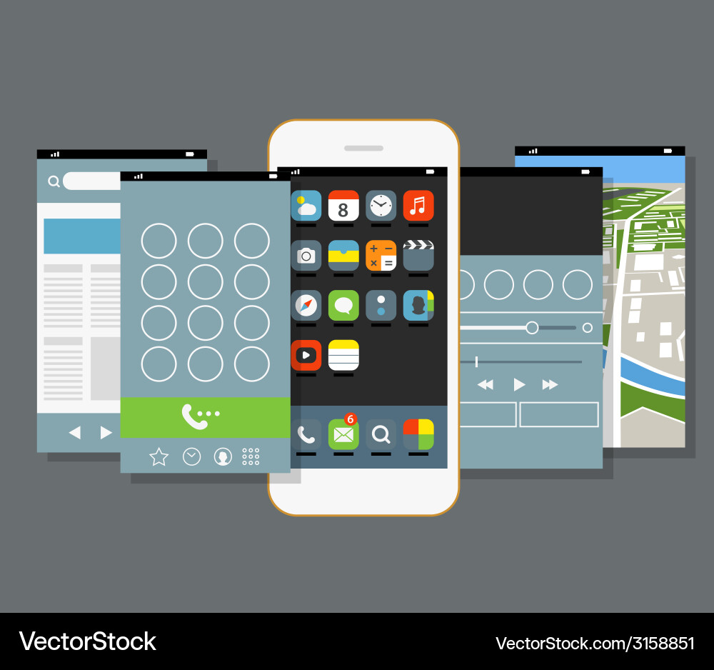 Modern smartphone with different application scree vector image