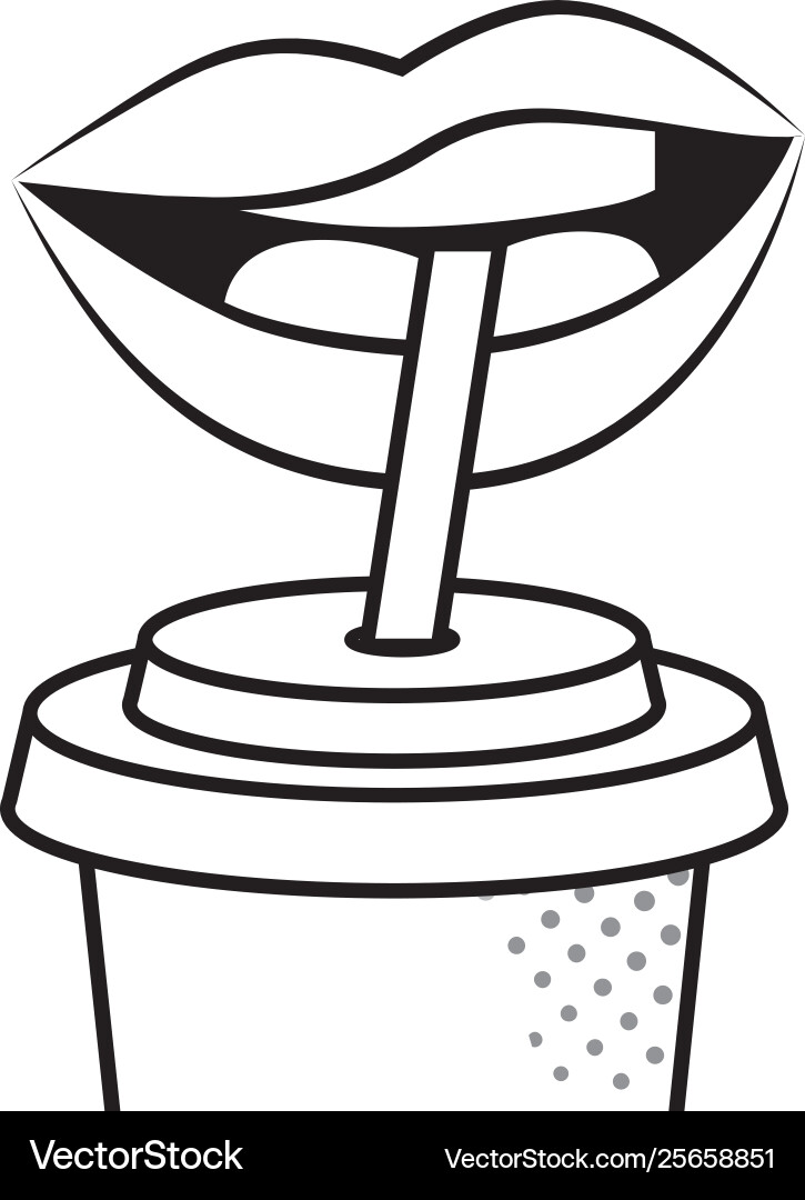 Sexy Lippen trinken Soda schwarz und weiß Sexy Lippen trinken Soda schwarz und weiß vektorbild