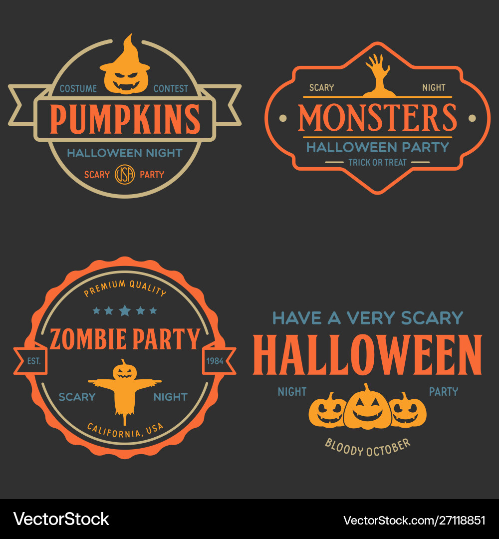 Vintage set happy halloween badges Vintage set happy halloween badges vector image