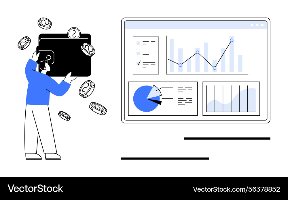 Digital wallet and data analytics dashboard Vector Image