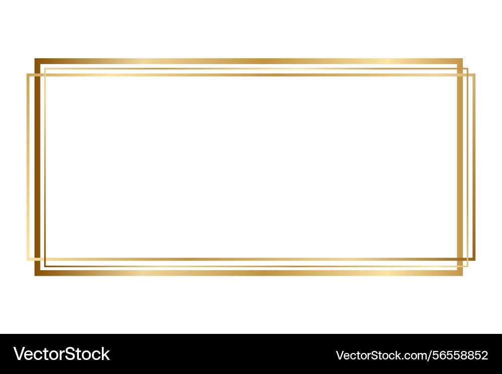 Golden shiny rectangular frame isolated on white vector image