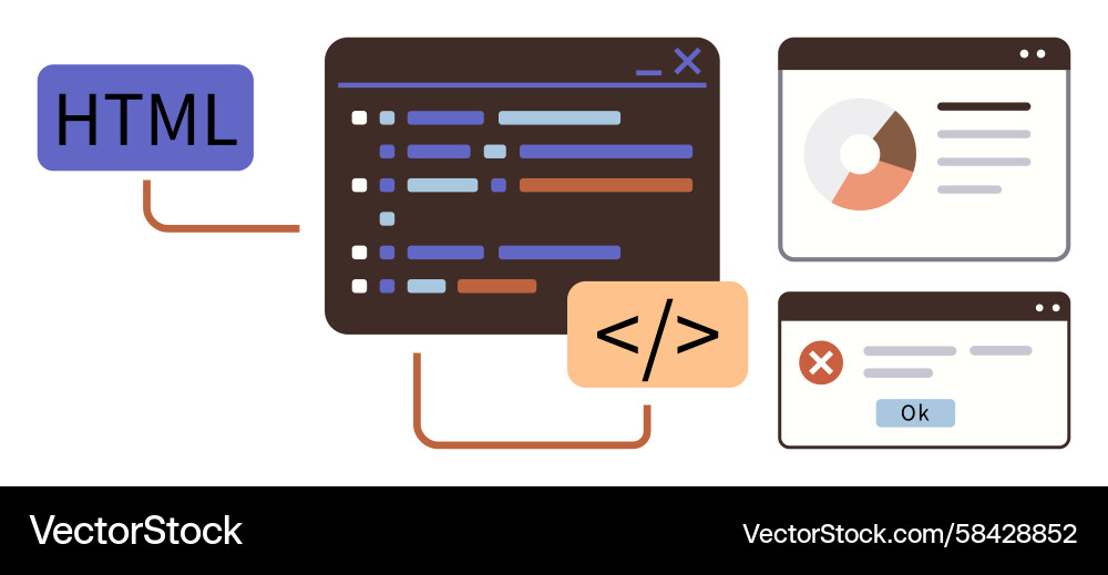 HTML Code Editor mit Analytics & Debugging Vektorbild