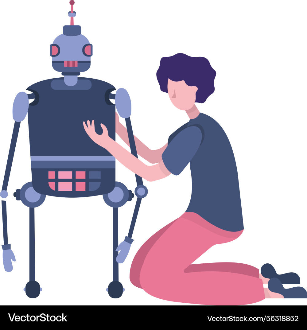 Man making robot robotic technology icon vector image