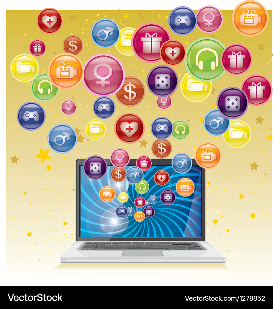 Modern Notebook with Icon Set vector image
