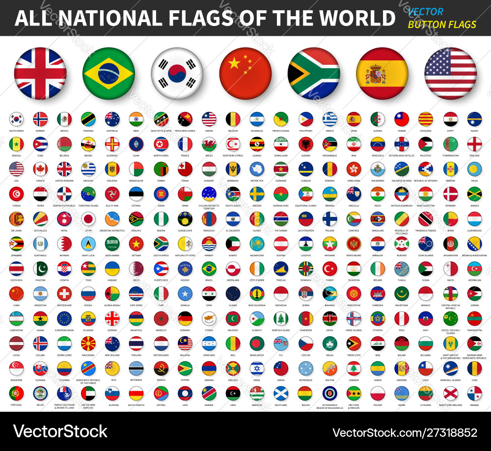 National Flags - Convex Buttons vector image