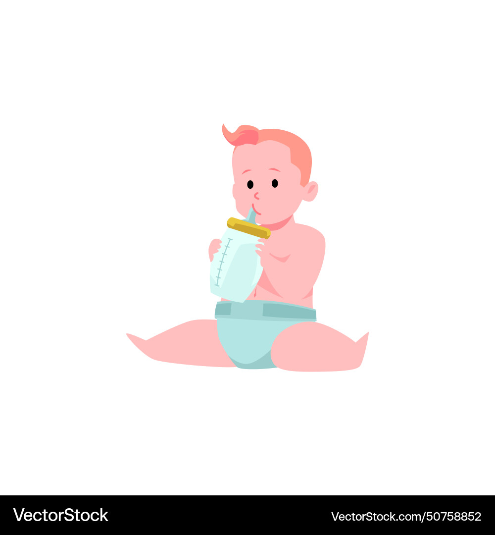 Süßes kleines Baby in Windel isst aus einer Flasche Süßes kleines Baby in Windel isst aus einer Flasche vektorbild