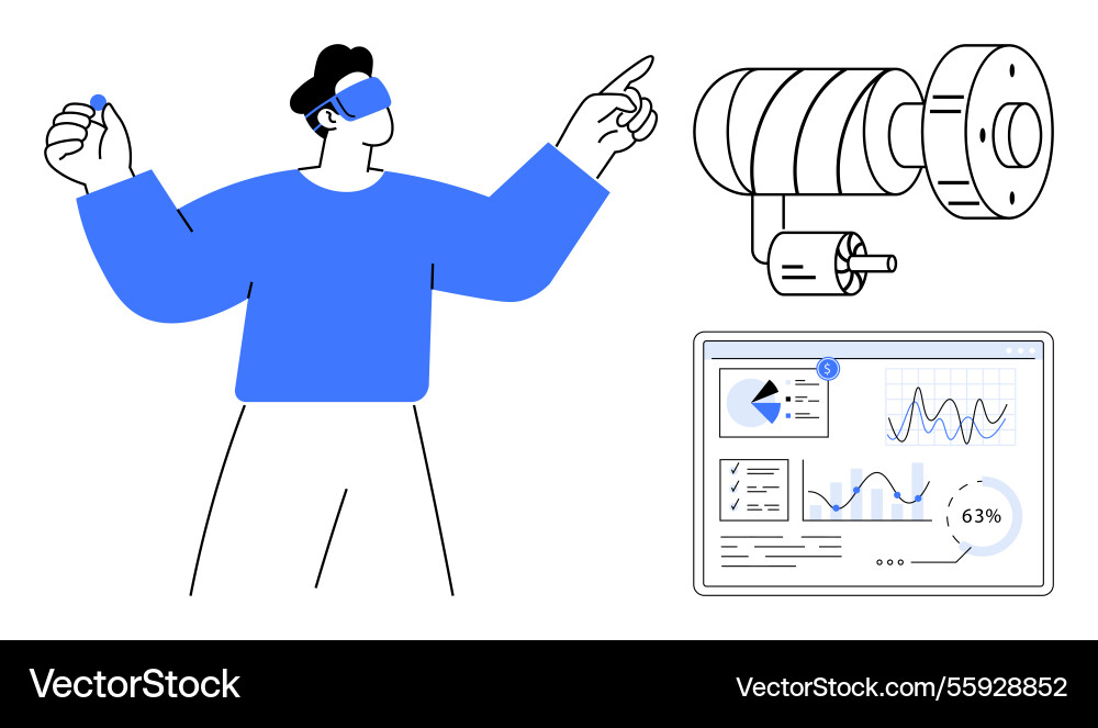 Worker with vr interface interacting virtual Vector Image