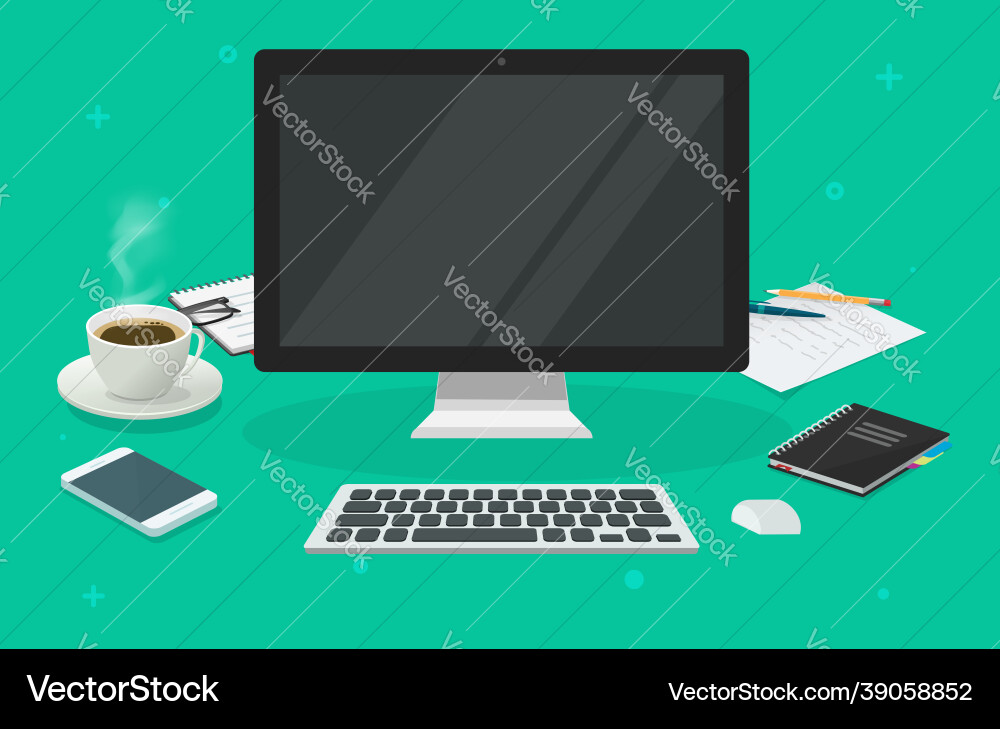 Workplace table desk with computer blank empty Workplace table desk with computer blank empty vector image