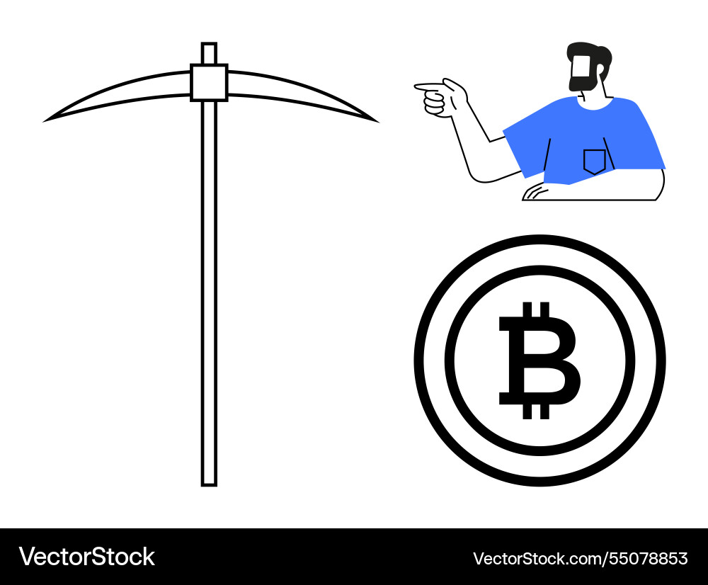 Bitcoin mining concept with person pointing Bitcoin mining concept with person pointing vector image