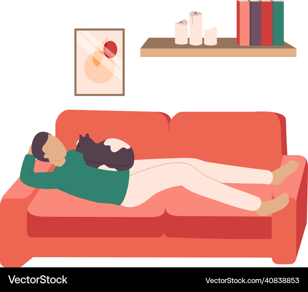 Lying with cat composition Lying with cat composition vector image