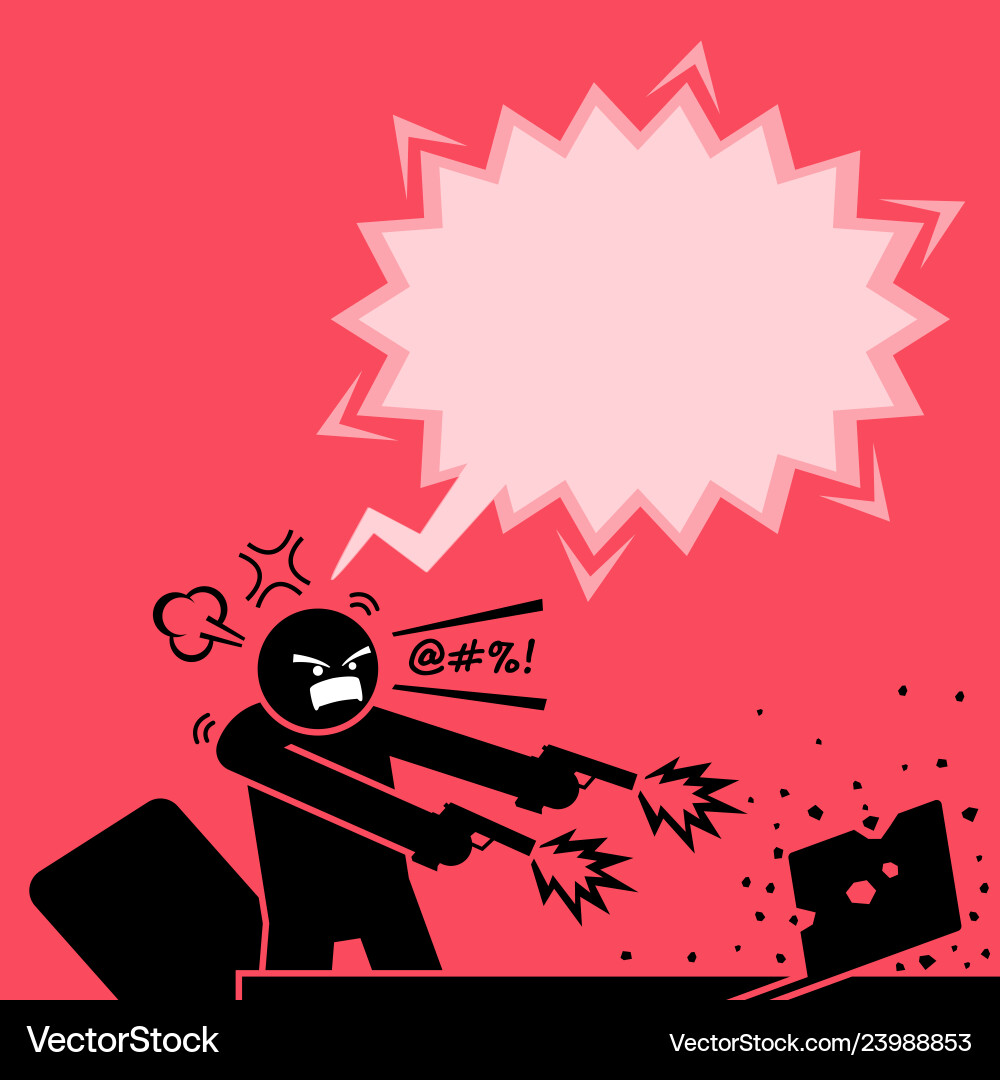Man Enraged, Shooting at Computer Vector Image