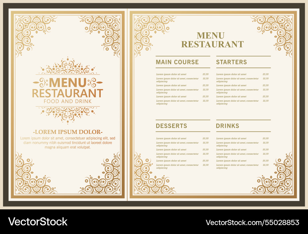 Menu layout with ornamental elements Vector Image