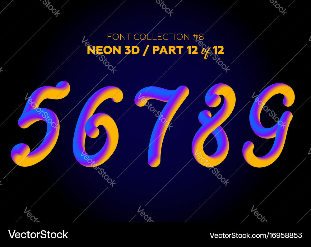 Neon 3d typeset with rounded shapes font set vector image