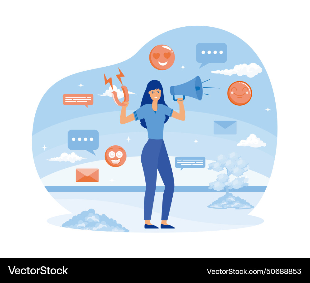 Social Media Influencer Frau halten Megaphon Social Media Influencer Frau halten Megaphon vektorbild