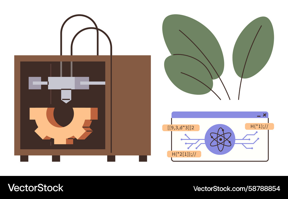 3d printer creating gear with tech interface Vector Image
