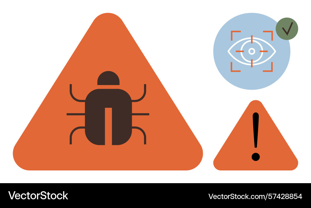 Bug detection warning signs with visual inspection vector image