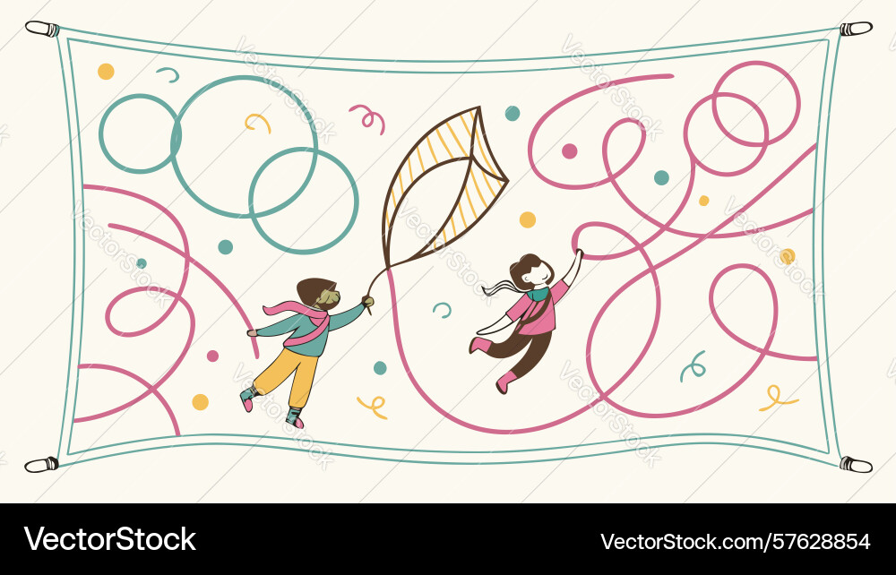 Children navigating abstract maze game design Vector Image