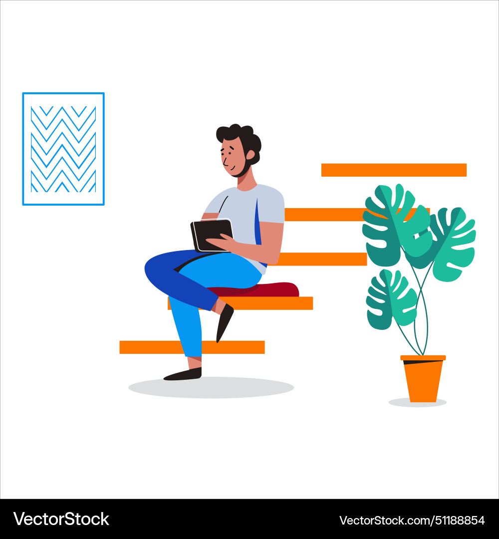 Man sit and working in friendly open space Man sit and working in friendly open space Vector Image