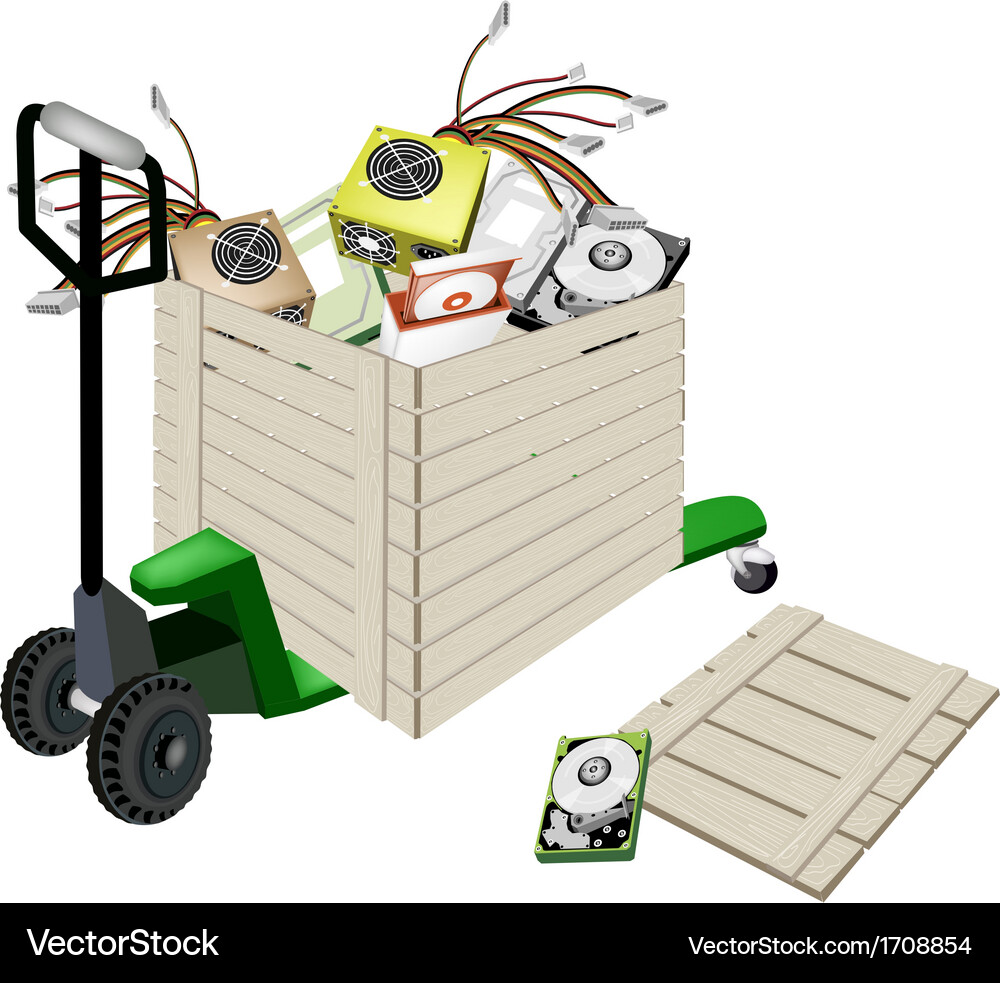 Pallet truck loading hardware computer in shipping Vector Image