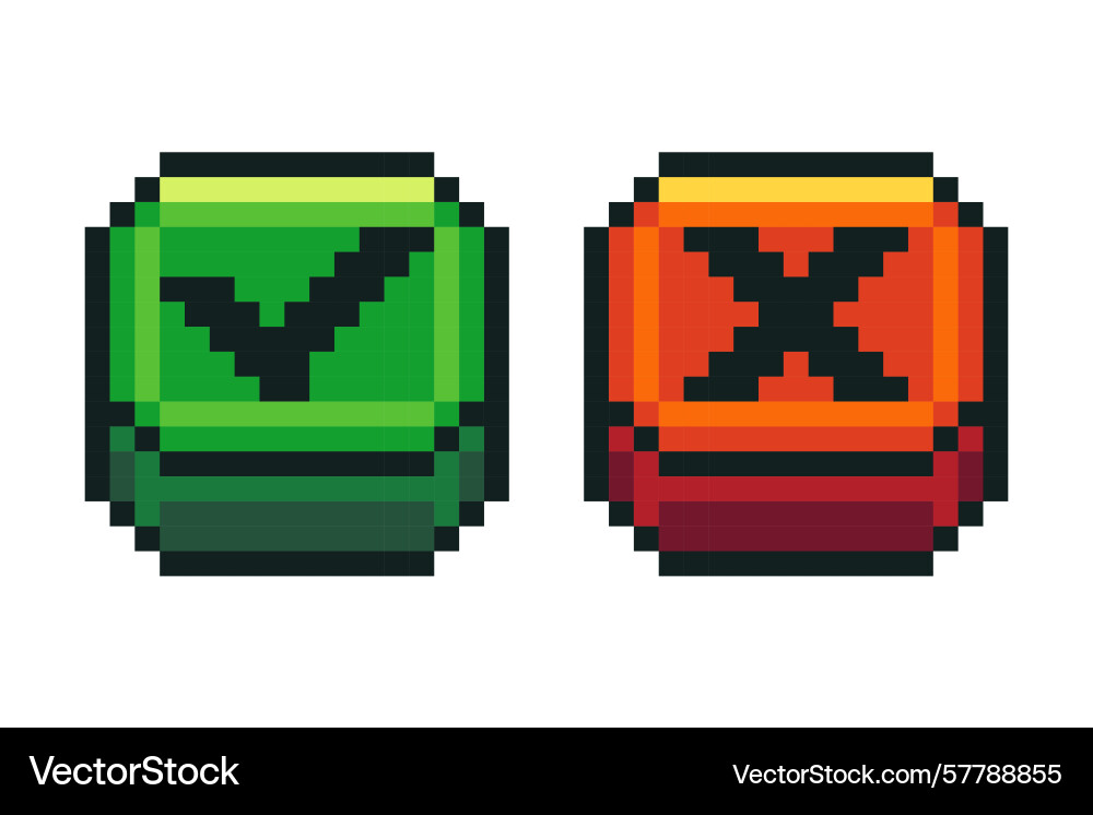 Check cross mark pixel buttons interface menu vector image