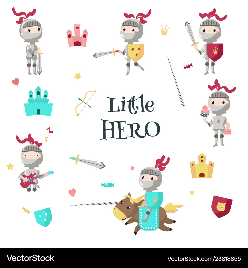 Funny little knight icon set isolated vector image