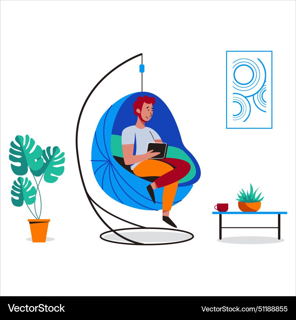Man sit in hammock and working friendly open Man sit in hammock and working friendly open Vector Image
