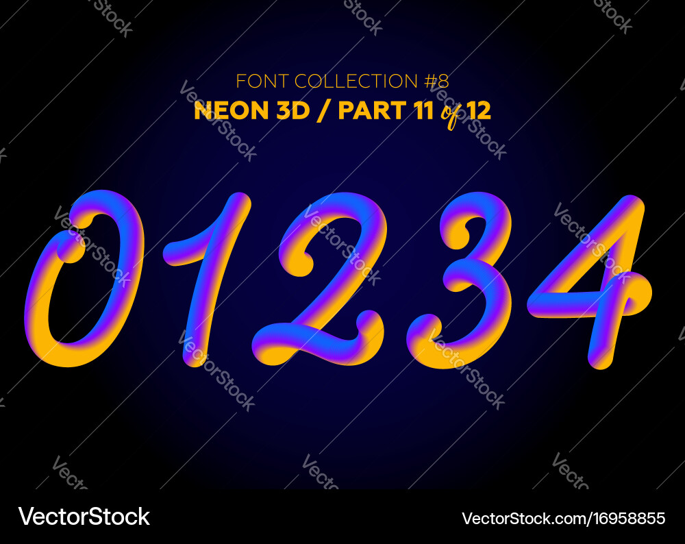 Neon 3d typeset with rounded shapes font set vector image