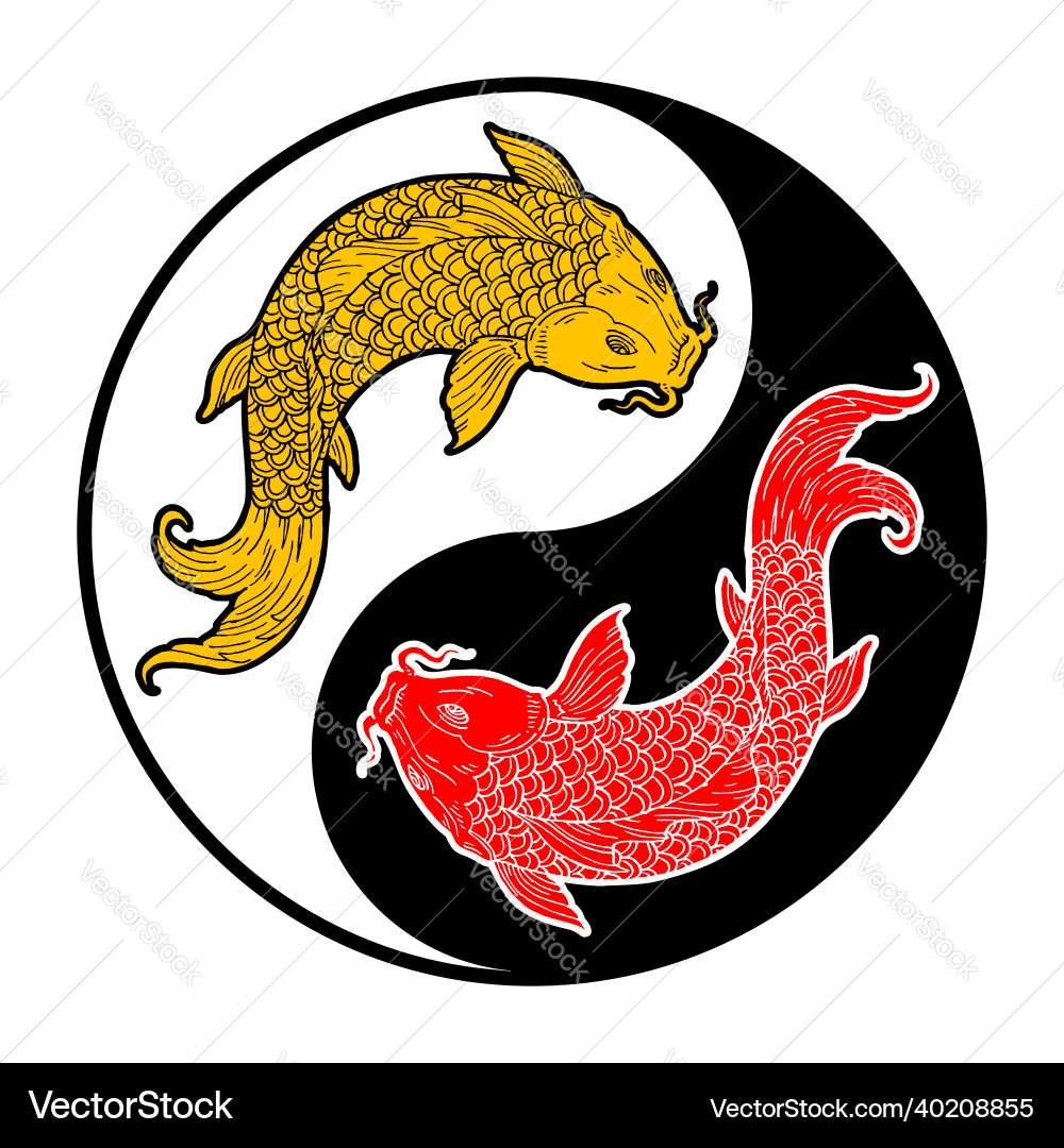 Zwei koi carps yin yang Symbol Vintage Gravur Zwei koi carps yin yang Symbol Vintage Gravur vektorbild