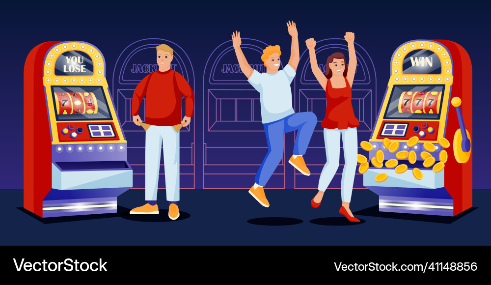 Casino Glücksspiel Spiele Konzept Menschen spielen Spielautomat Casino Glücksspiel Spiele Konzept Menschen spielen Spielautomat vektorbild