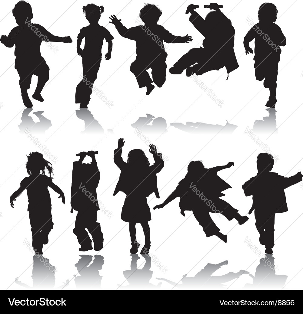 Children Silhouettes Playing vector image