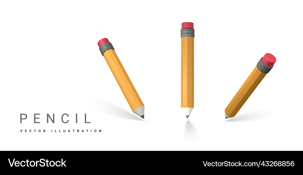 Cute cartoon yellow 3d pencil wooden vector image