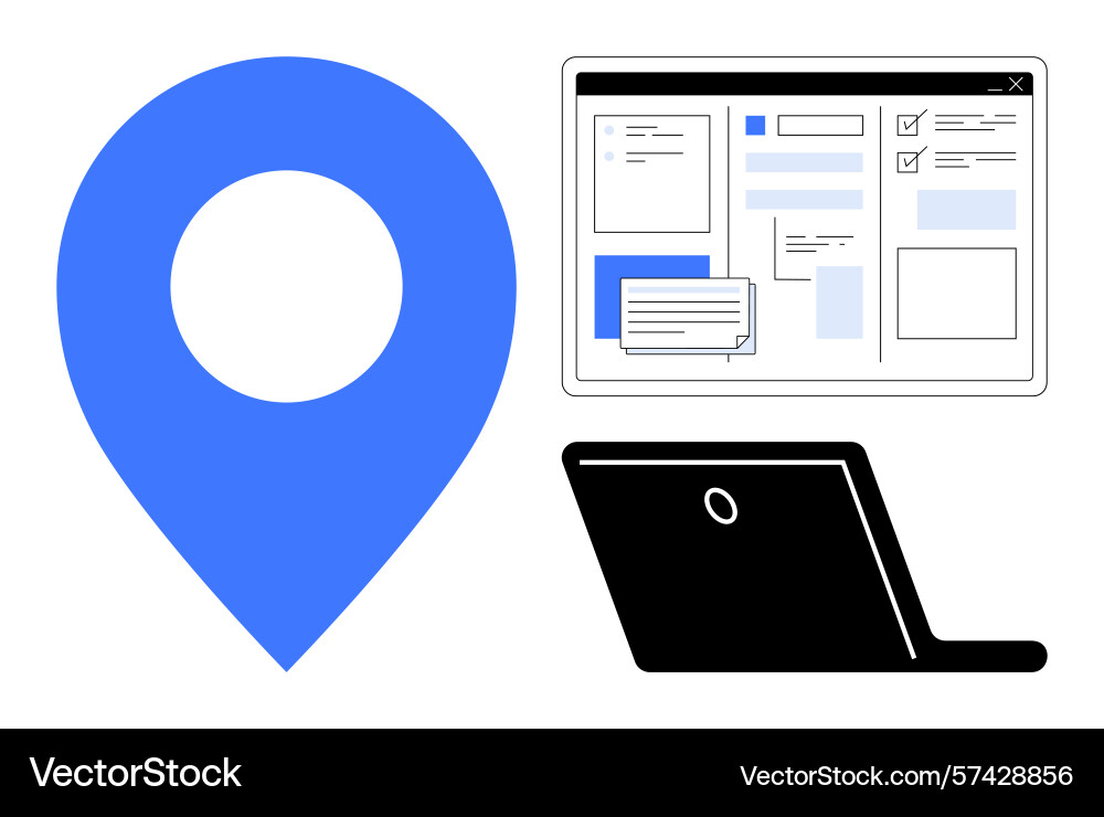 Digital workflow with location pin laptop and ui Digital workflow with location pin laptop and ui vector image