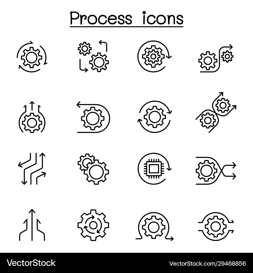 Process icon set in thin line style Royalty Free Vector