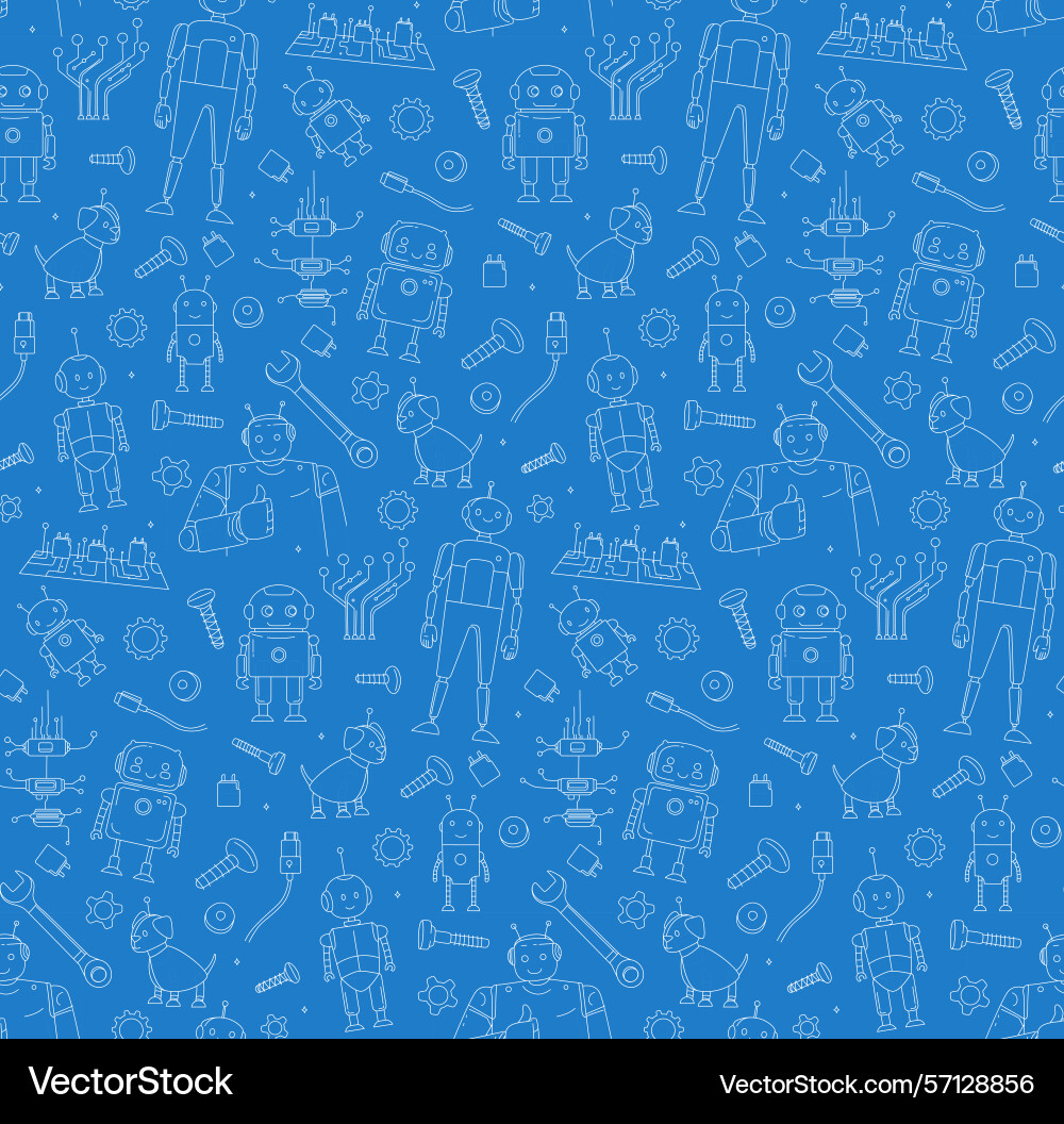 Seamless doodle pattern with robots tools Seamless doodle pattern with robots tools vector image