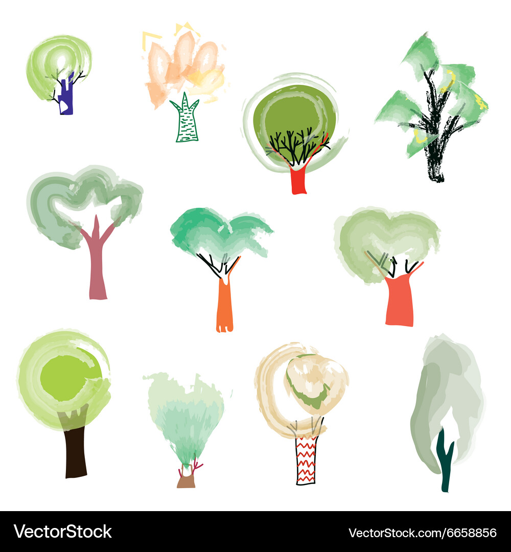 Trees set in sketchy artistic style Vector Image
