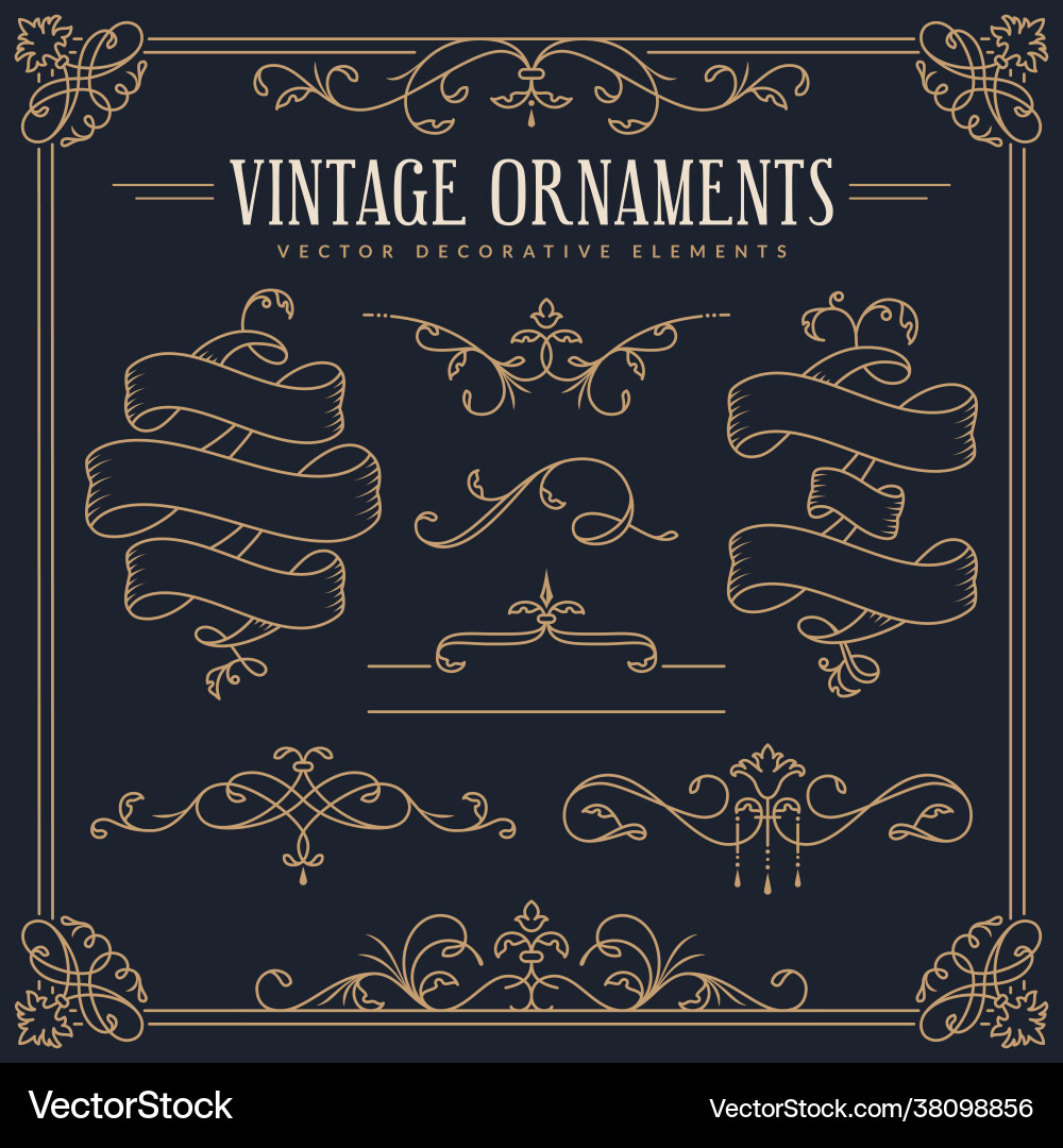 Vintage Ornaments & Ribbons Vector Image