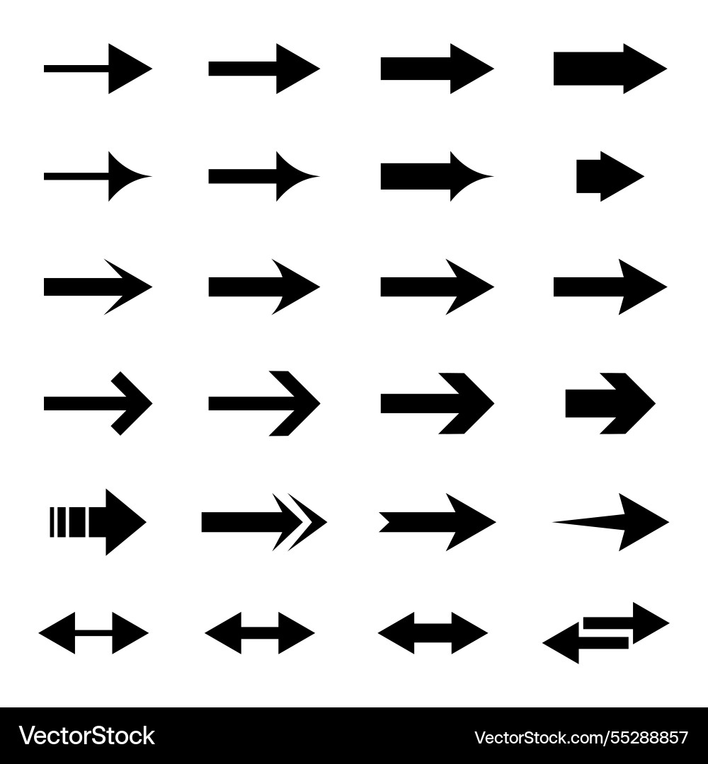 Assorted black arrows set different icons Vector Image