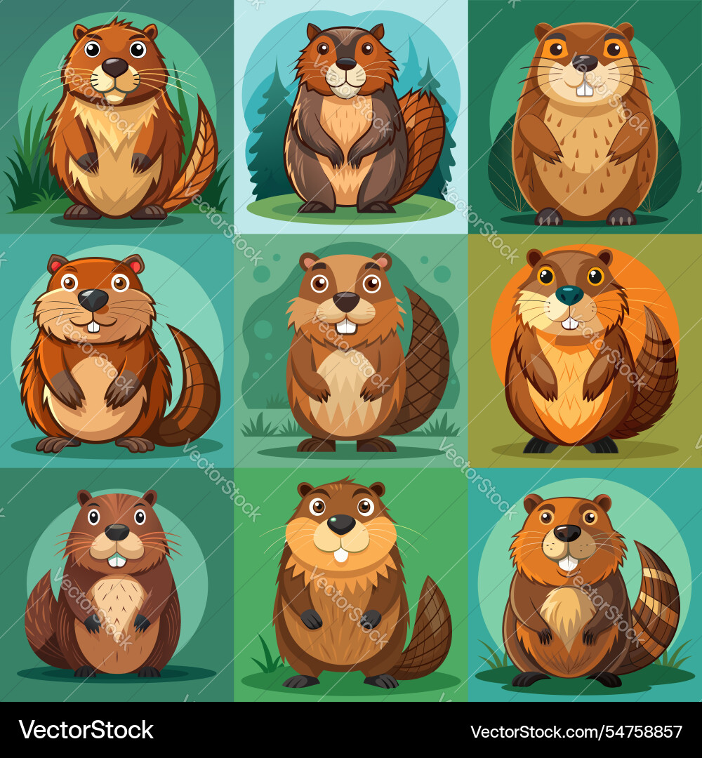 Funny beaver character in different actions big Funny beaver character in different actions big vector image
