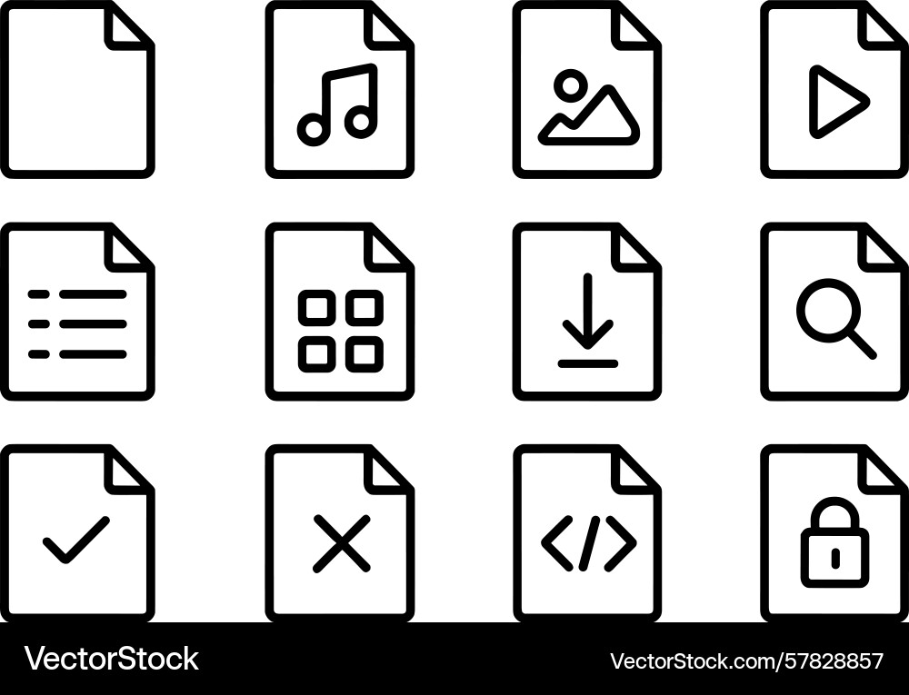Icons representing various file types and actions Icons representing various file types and actions vector image