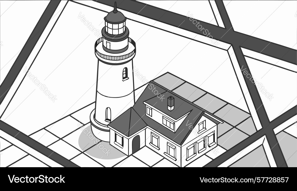Isometric lighthouse on grid location direction Vector Image