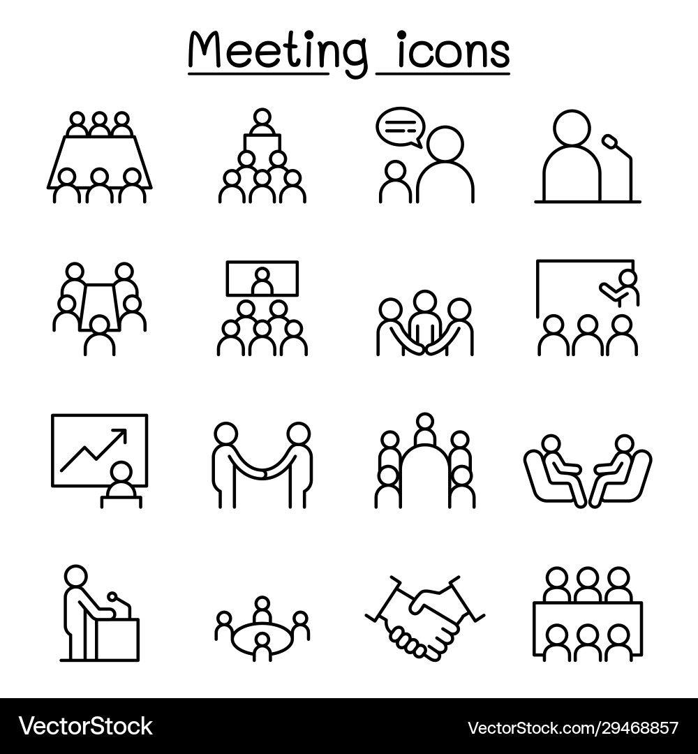 Meeting conference seminar planing icon set Meeting conference seminar planing icon set vector image