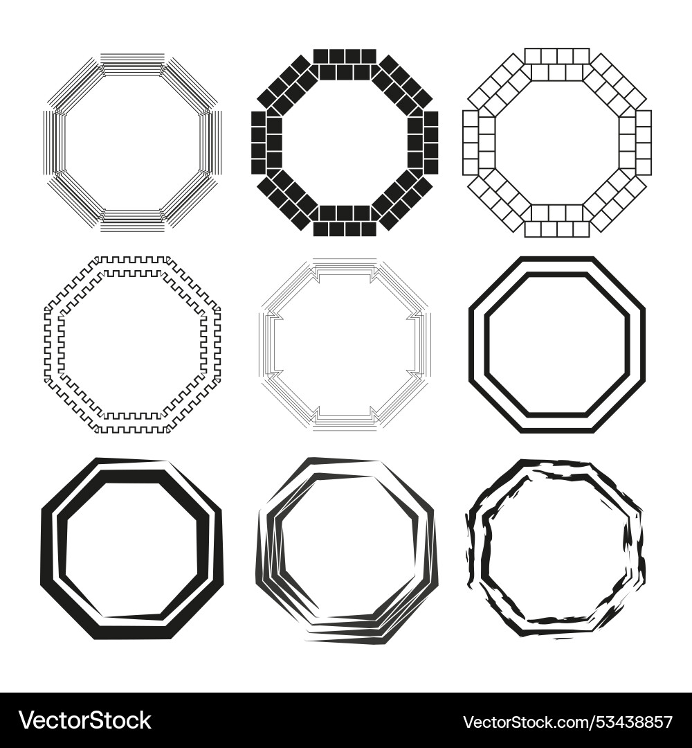 Octagonal frame designs geometric pattern set Octagonal frame designs geometric pattern set vector image