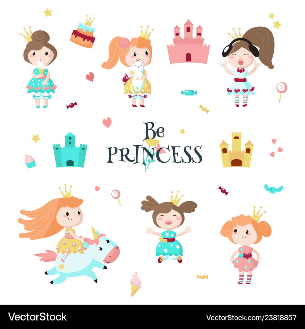 Princess Icon Set - Fantasy Girls vector image