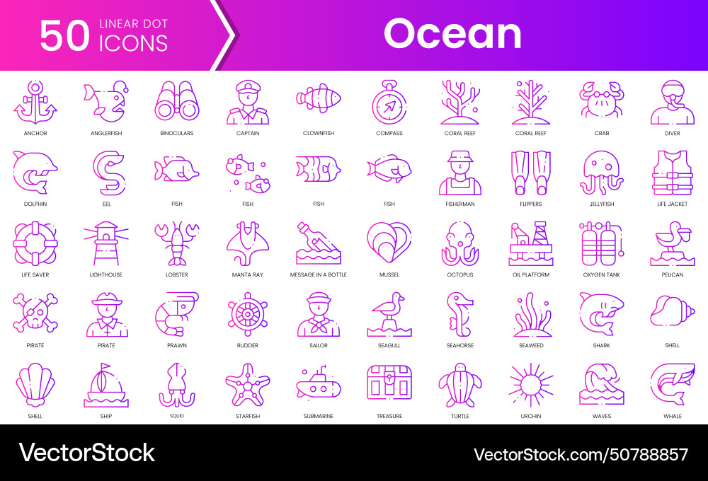 Set of ocean icons gradient style icon bundle vector image