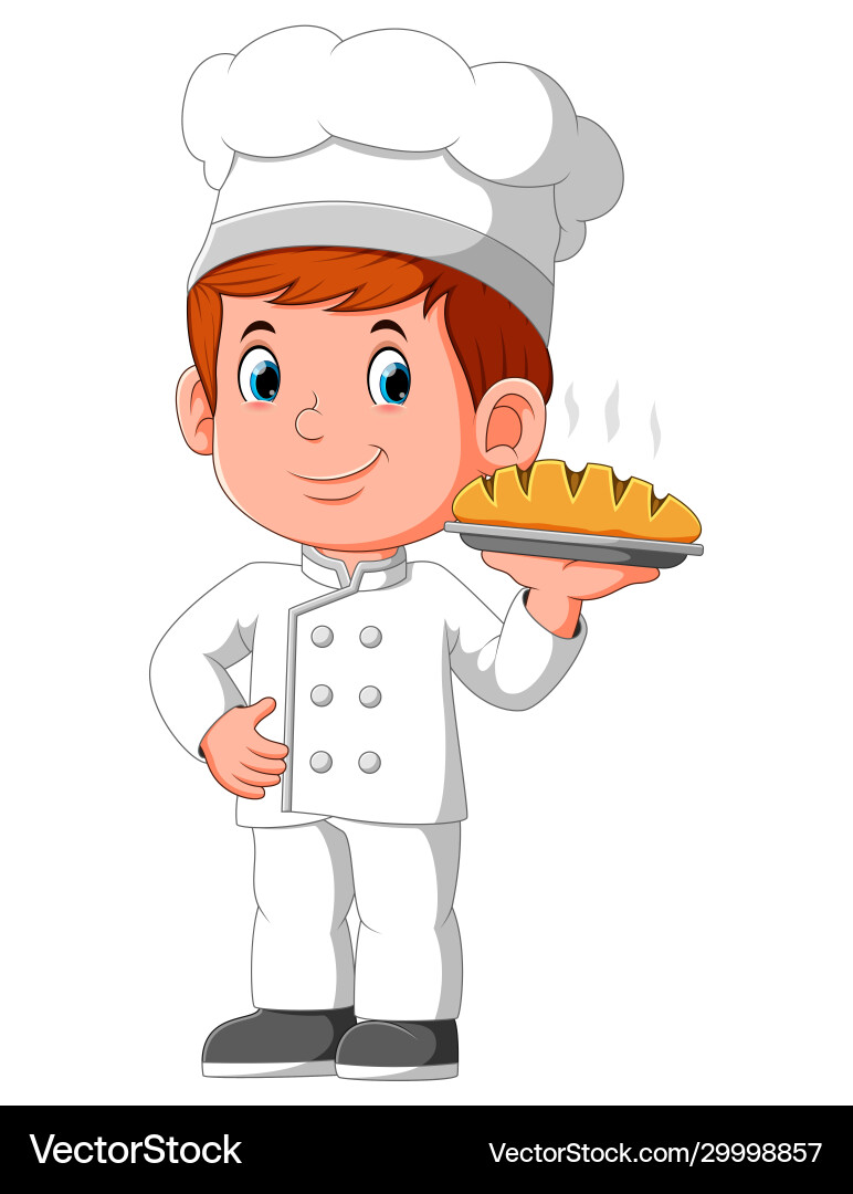 Young smiling man chef holding plate with bread vector image