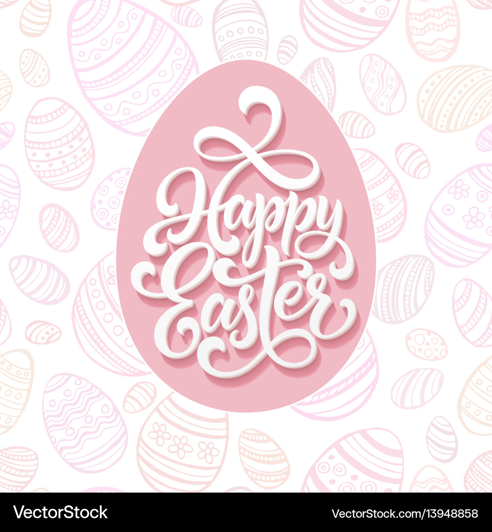 Happy easter lettering on pink seamless pattern vector image