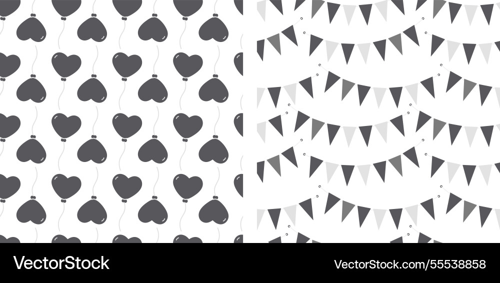 Heart shape balloons on string triangular pennant Heart shape balloons on string triangular pennant vector image
