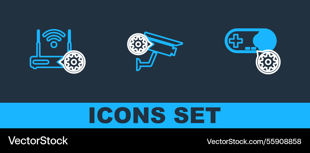 Set line gamepad setting router and wi-fi Set line gamepad setting router and wi-fi vector image